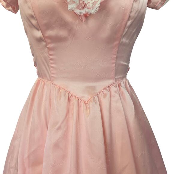 Gunne Sax Vintage 80s Pink Princess Dress Size XS S Maxi Satin Lace Bows - Picture 4 of 11